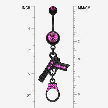 Detail View 1 of Blackline Handgun & Cuff Sparkle Belly Ring-Fuchsia